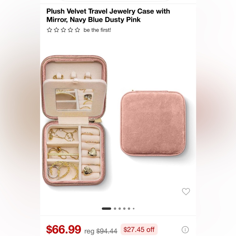 Benevolence Los Angeles Blush Pink Velvet Jewelry Case with Gold Hardware